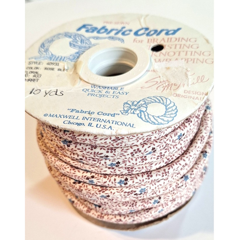 Maxwell International Fabric Cord Rose Blue Floral Pre-Sewn 10 Yards 40931
